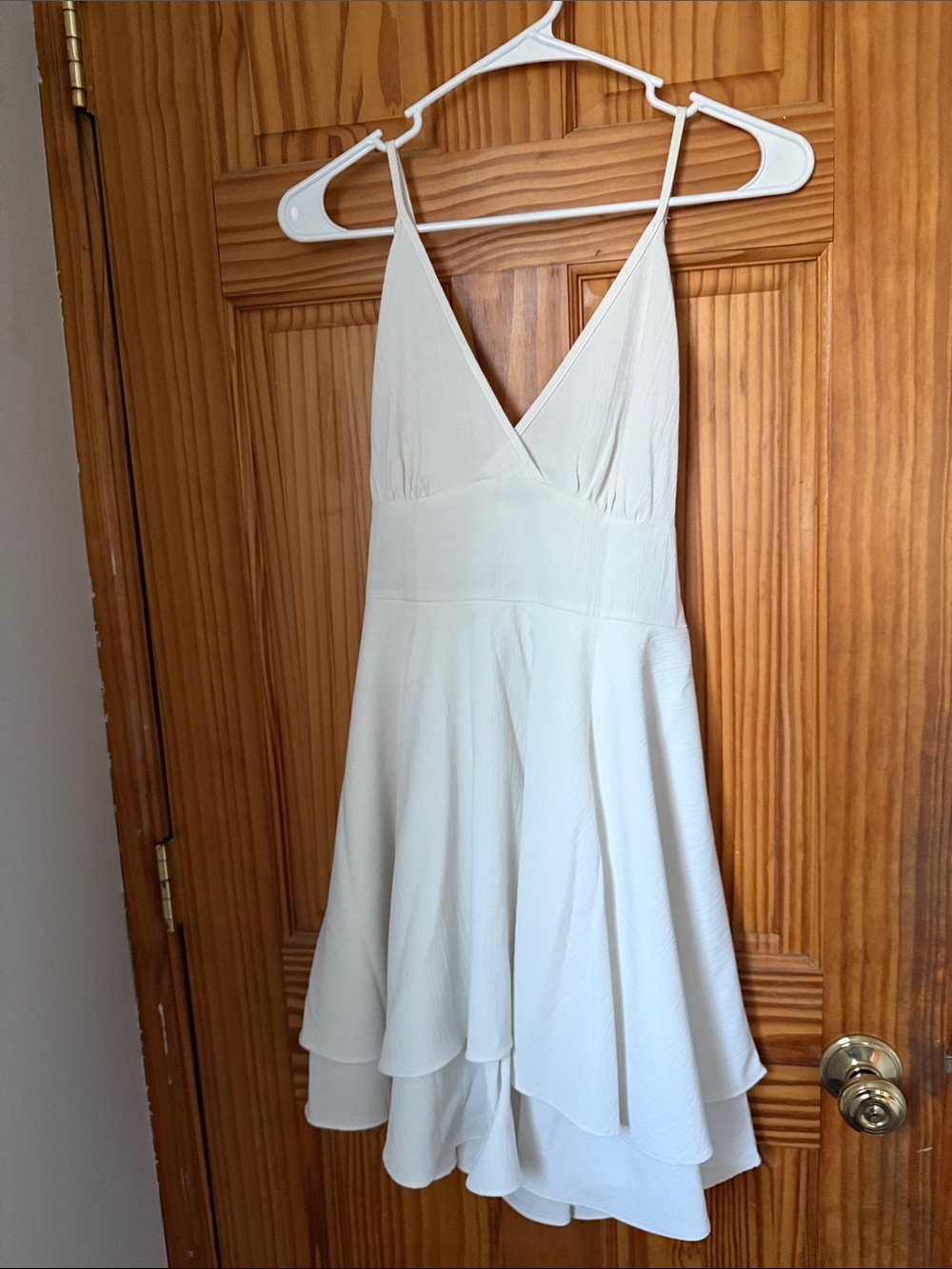 Cider Cream Strapless-Look V-Neck Layered Skater Dress